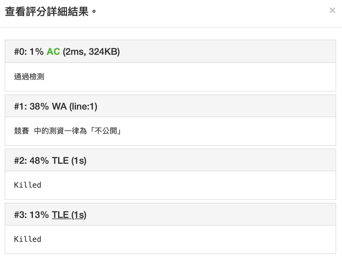 1個AC、1個WA、2個TLE